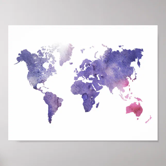 Purple Watercolor World Map Poster | Zazzle