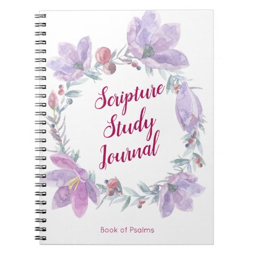 Purple Watercolor Wreath Scripture Bible Study Notebook