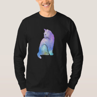 Purple Watercolors Fun Cat Art Fur Meow Animal T-Shirt