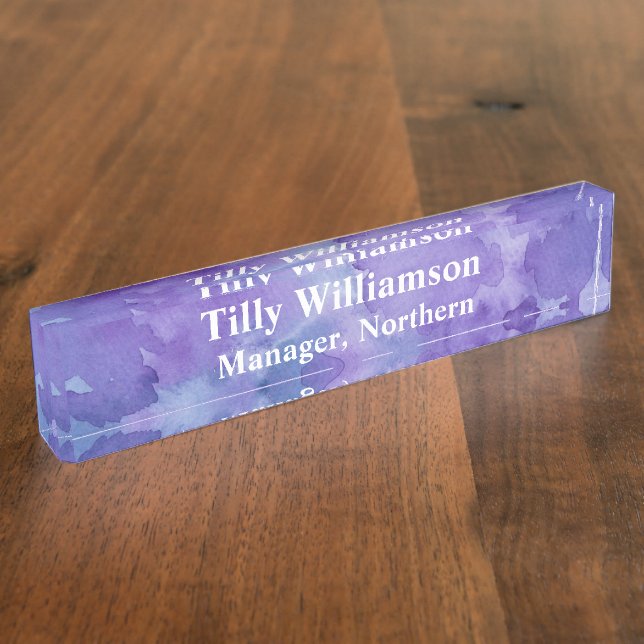 Purple watercolour art pattern desk name plate (Side)
