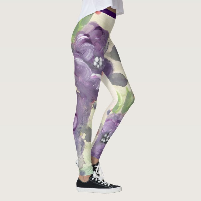 Purple Watercolour Floral Leggings (Right)