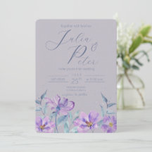 Purple watercolour floral wedding invitation