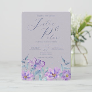 Purple watercolour floral wedding invitation