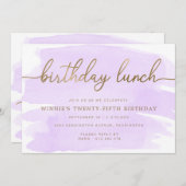 Purple Watercolour Gold Birthday Lunch Invitation (Front/Back)