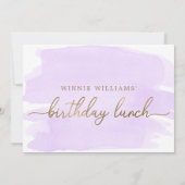 Purple Watercolour Gold Birthday Lunch Invitation (Back)