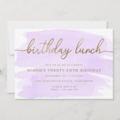 Purple Watercolour Gold Birthday Lunch Invitation (Front)