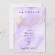 Purple Watercolour & Gold Border Birthday