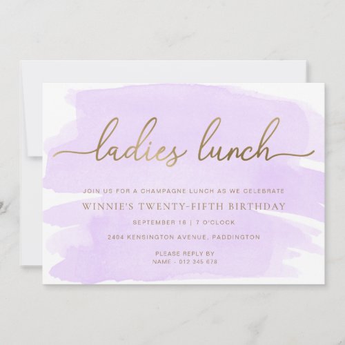 Purple Watercolour Gold Ladies Lunch Invitation