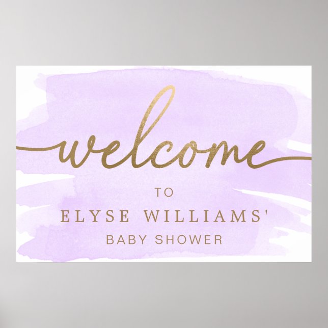 Purple Watercolour Gold Welcome Sign Poster (Front)