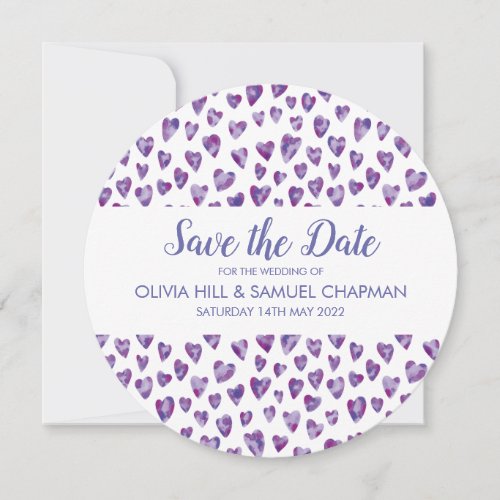 Purple Watercolour Heart Save The Date