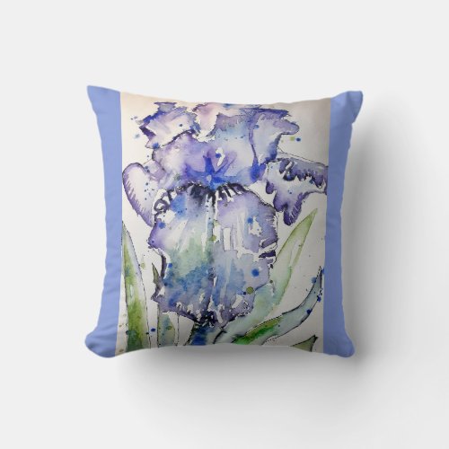 Purple Watercolour Iris Irises Floral Art Cushion
