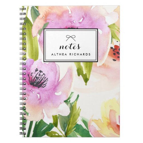 Purple Watercolour Lilies Floral Personalized Notebook
