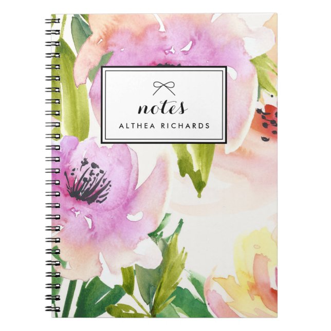 Purple Watercolour Lilies Floral Personalized Notebook (Front)