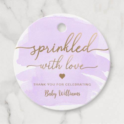Purple Watercolour Sprinkled With Love Baby Shower Favor Tags