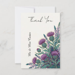 Purple Watercolour Thistle Scottish Wedding Thank You Card