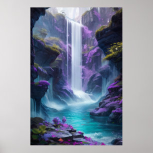 Purple Waterfall Landscape in a Dream Poster