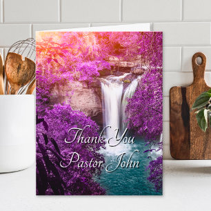 Purple Waterfall Sunrise Pastor Appreciation  Letterpress Thank You Card