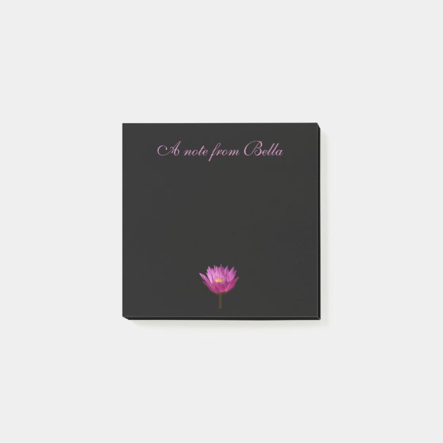 Purple Waterlily Lotus Black Post-it Notes (Front)