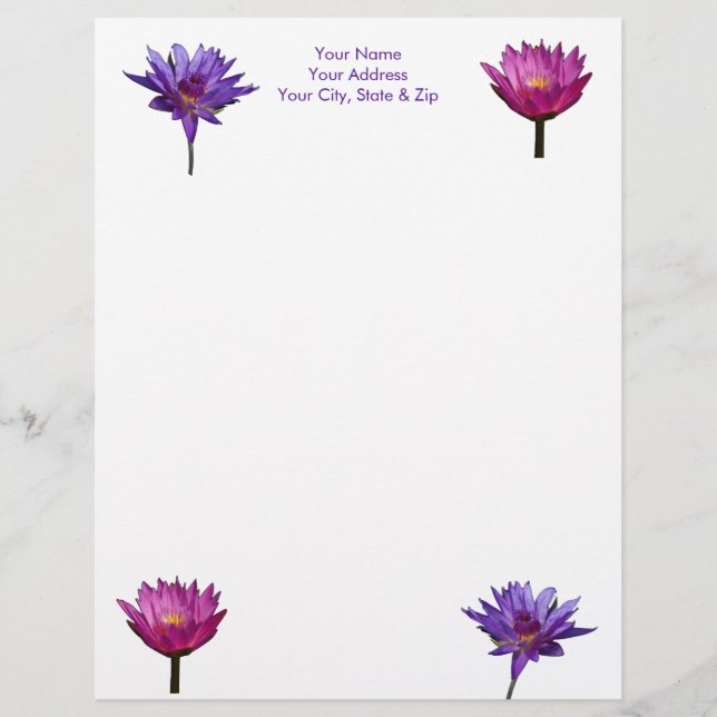 Purple Waterlily Lotus Letterhead (Front)