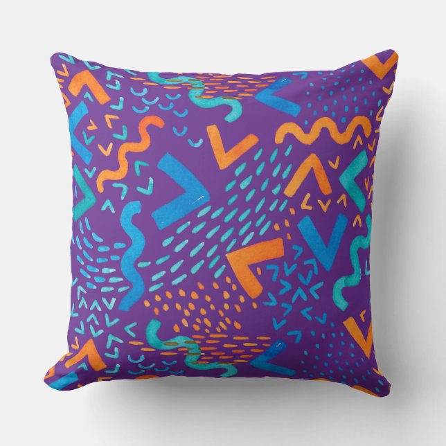 Purple Wave Bright Abstract Watercolor Patterns Throw Pillow (Front)