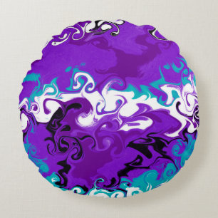 Purple Waves Fluid Art Round Pillow