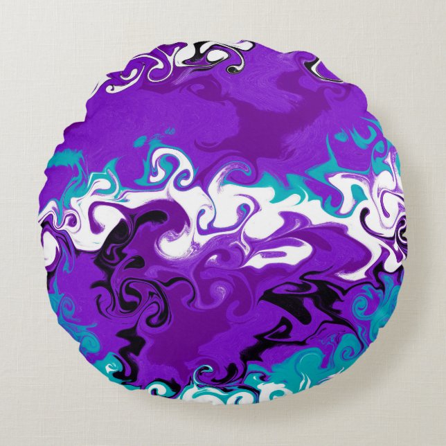 Purple Waves Fluid Art   Round Pillow (Front)