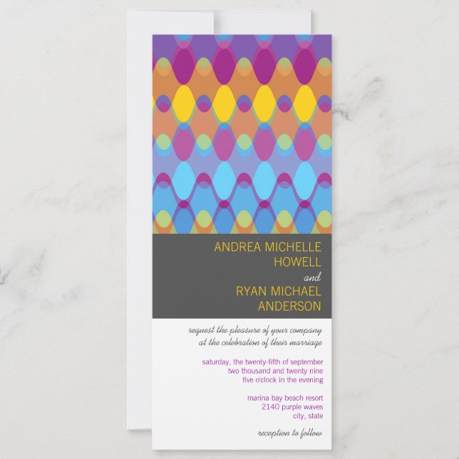 Purple Waves Geometric Mod Pattern Modern Wedding Invitation (Front)