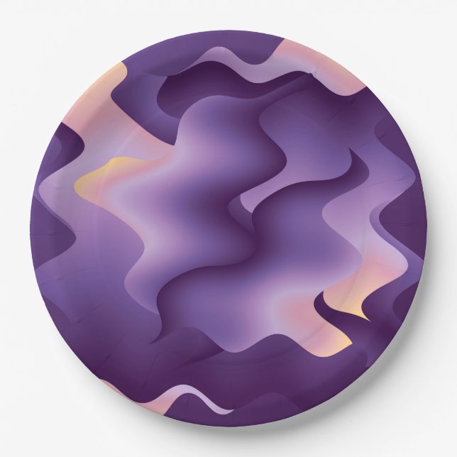 Purple waves paper plates (Front)