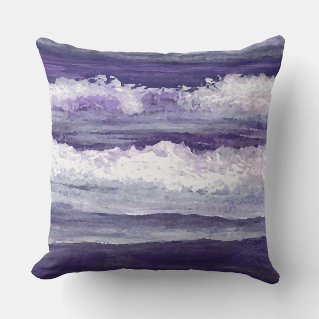 Purple Waves Sea Beach Decor Pillow (Front)