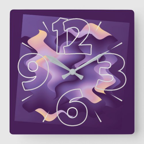 Purple waves square wall clock