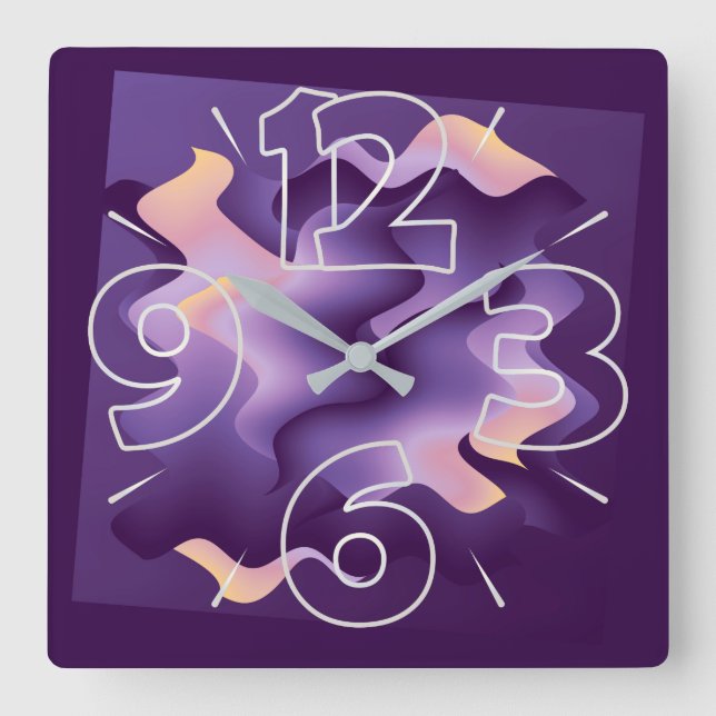 Purple waves square wall clock (Front)