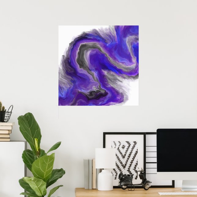 Purple Wavy Abstract Digital Painting Poster (Home Office)
