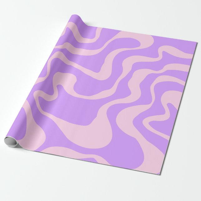 Purple Wavy Pattern Retro Wrapping Paper (Unrolled)