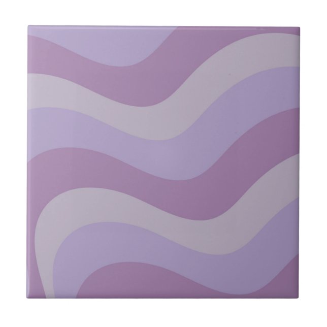 Purple Wavy Stripes Pattern Retro Y2K Chic  Ceramic Tile (Front)