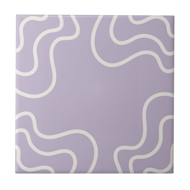 Purple Wavy Stripes Pattern Retro Y2K Chic  Ceramic Tile (Front)