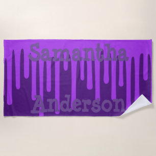 Purple Wax Drips Personalized Beach Towel