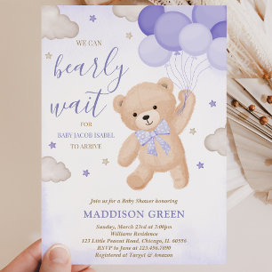 Purple We Can Bearly Wait Baby Shower Invitation