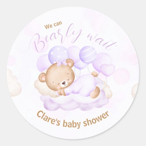 Purple We Can Bearly Wait Baby Shower Stickers