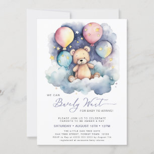 Purple We Can Bearly Wait Bear Baby Shower Invitation