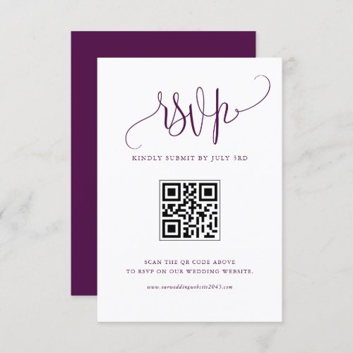 Purple We Do Modern Calligraphy Wedding QR Code RSVP Card