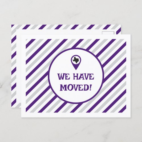 Purple We Have Moved Striped Moving  Postcard