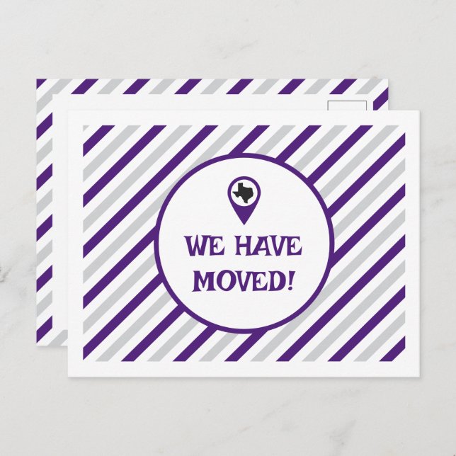 Purple We Have Moved Striped Moving  Postcard (Front/Back)