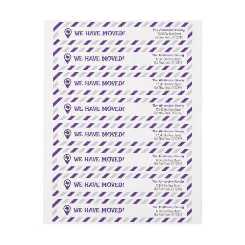 Purple We Have Moved Striped Moving  Wrap Around Label