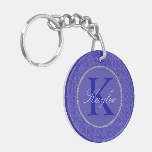Purple Weave Glitzy Custom Monogram Keychain (Front Left)