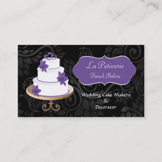 purple Wedding Cake makers business Cards (Front)