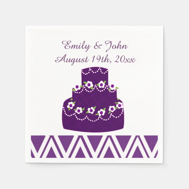 Purple Wedding Cake Paper Napkins (Front)