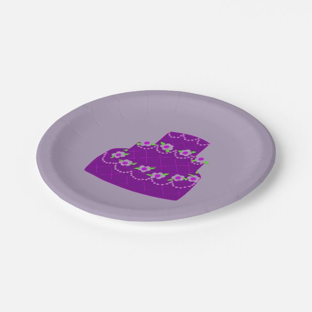 Purple Wedding Cake Paper Plates (Angled)