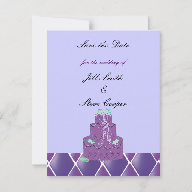 Purple Wedding Cake Save the Date (Front)