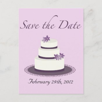 Purple Wedding Cake Save The Date Postcard by TheHowlingOwl at Zazzle