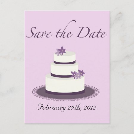 Purple Wedding Cake Save The Date Postcard